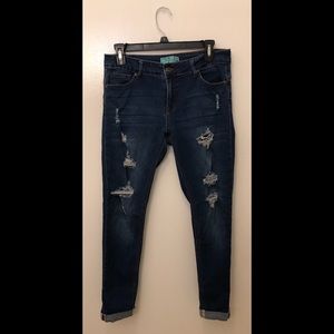 WAX JEAN Dark blue distressed skinny cropped jeans